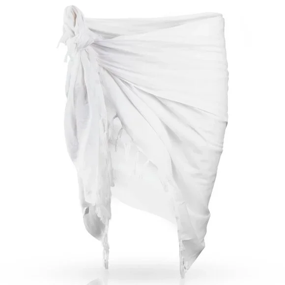 White Sarong | Pareo | Swim Cover Up | Women's Beach Coverup - Picture 2 of 8